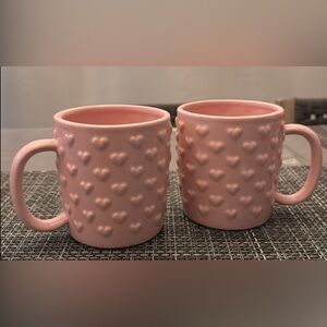 Valentine's Day beautiful Pink Ceramic Mug With Hearts. Set Of 2. Brand New.